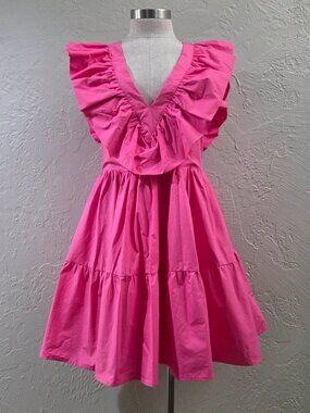 Hot Pink Tiered Ruffle Dress With Open Back